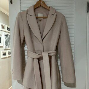 McGinn Evelyn Blush Pink Belted Wool-Blend Coat - Size 6